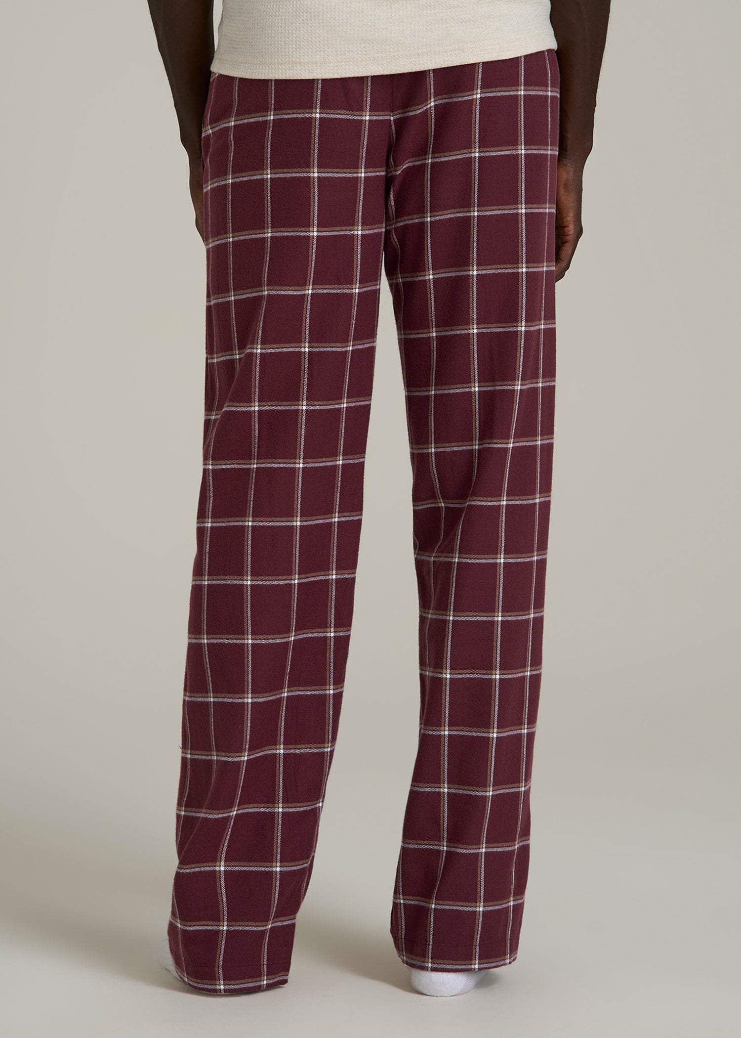 Flannel Pajama Pants for Tall Men in Wine Windowpane