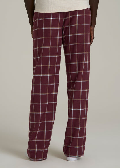 Flannel Pajama Pants for Tall Men in Wine Windowpane