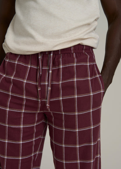 Flannel Pajama Pants for Tall Men in Wine Windowpane