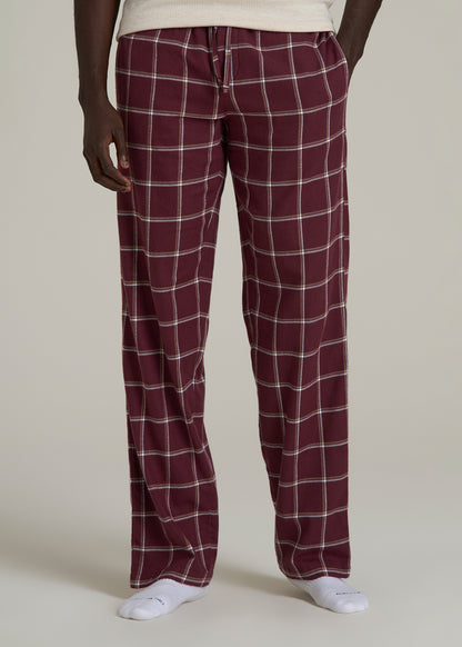 Flannel Pajama Pants for Tall Men in Wine Windowpane