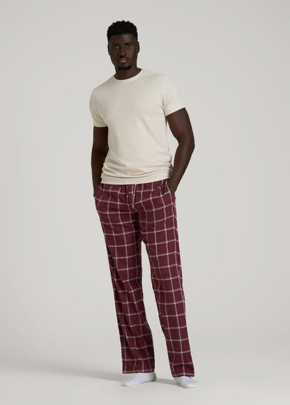Flannel Pajama Pants for Tall Men in Wine Windowpane