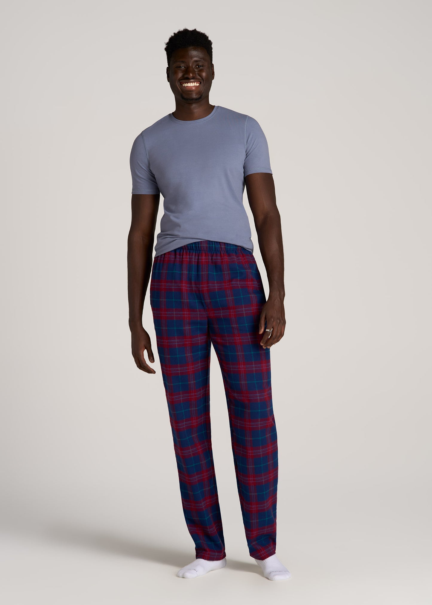 Plaid Pajama Pants for Tall Men in Blue and Red Tartan
