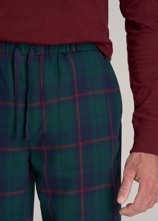 Plaid Pajama Pants for Tall Men in Green and Red Tartan