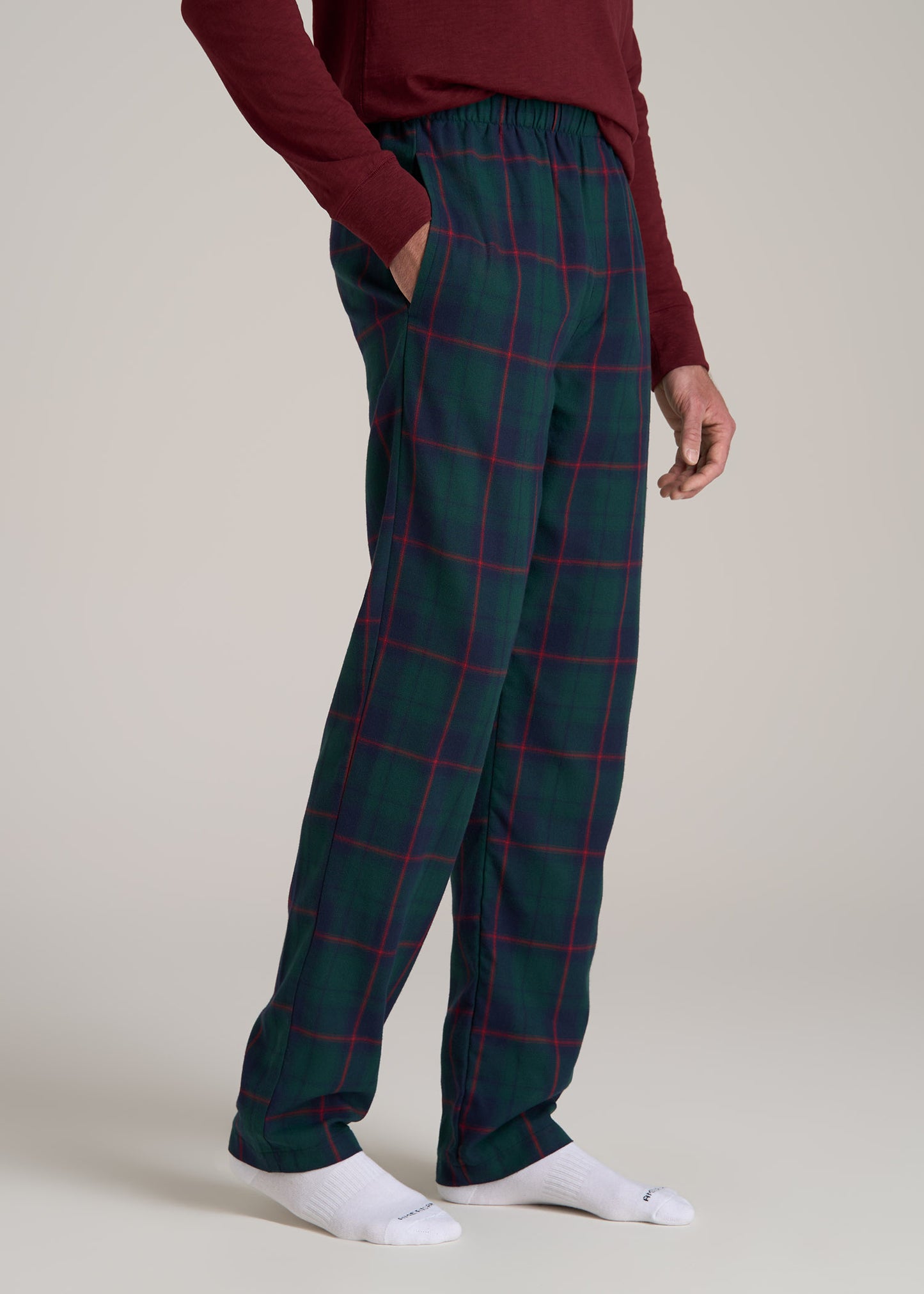 Plaid Pajama Pants for Tall Men in Green and Red Tartan