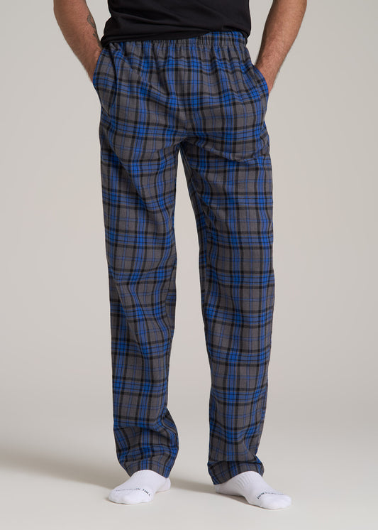 Plaid Pajama Pants for Tall Men in Grey and Cobalt Plaid