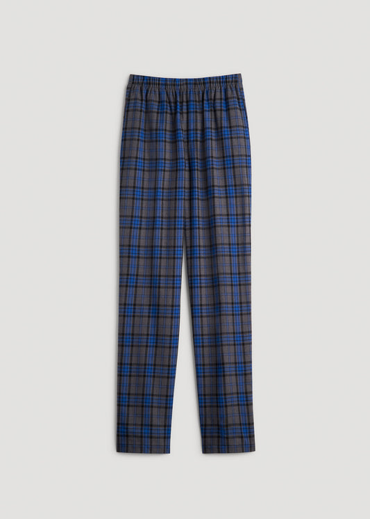 Plaid Pajama Pants for Tall Men in Grey and Cobalt Plaid