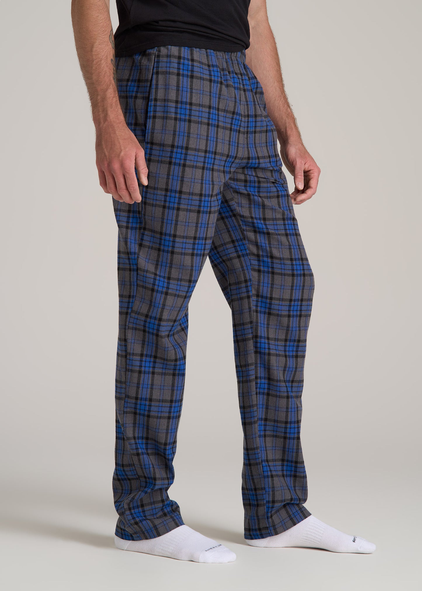 Plaid Pajama Pants for Tall Men in Grey and Cobalt Plaid