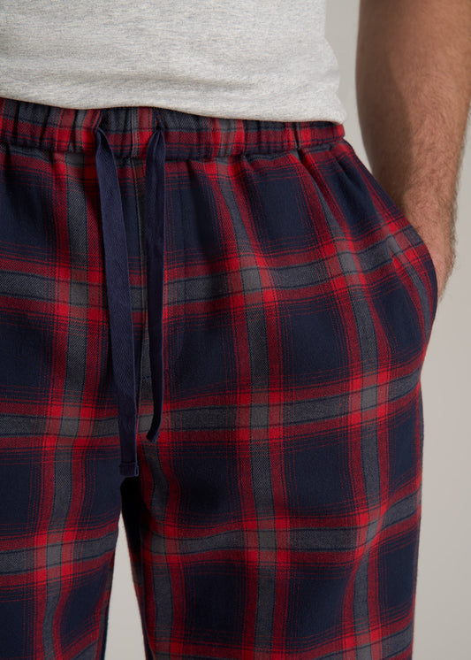 Plaid Pajama Pants for Tall Men in Grey and Red Tartan