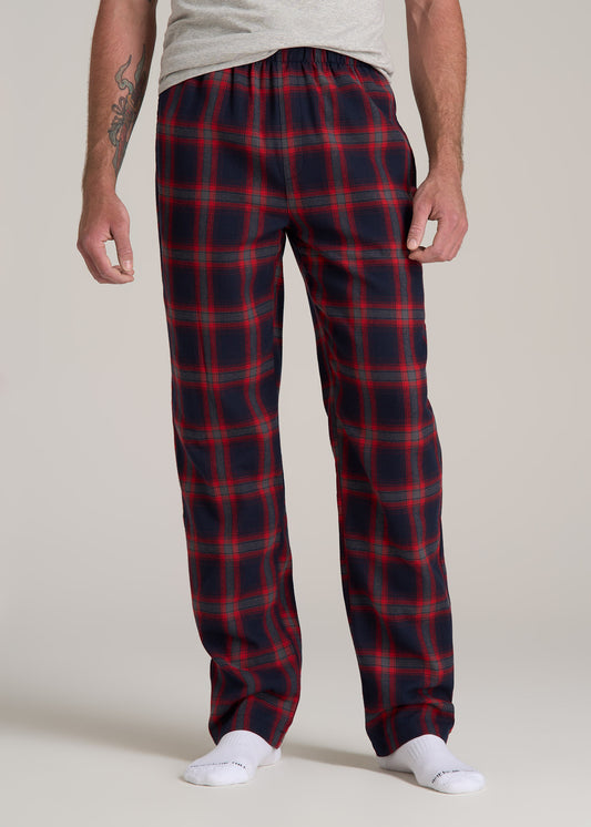 Plaid Pajama Pants for Tall Men in Grey and Red Tartan