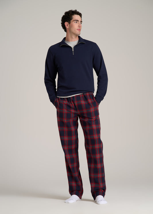 Plaid Pajama Pants for Tall Men in Grey and Red Tartan