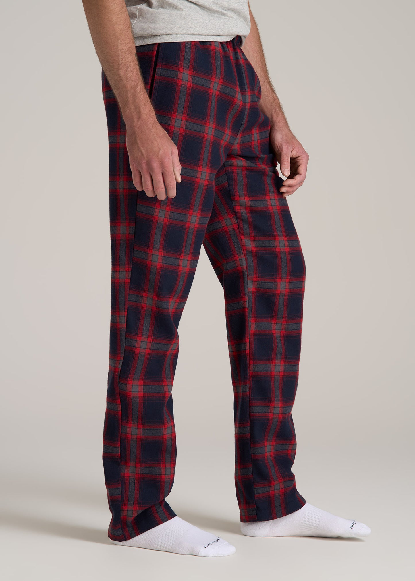 Plaid Pajama Pants for Tall Men in Grey and Red Tartan