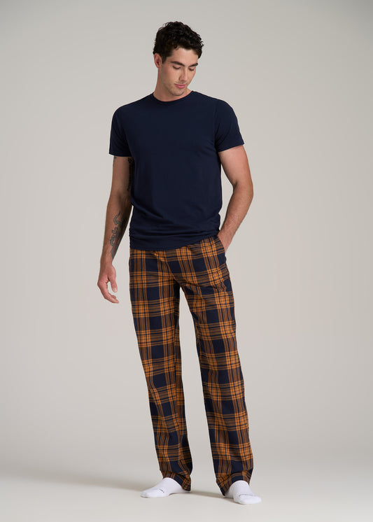 Plaid Pajama Pants for Tall Men in Navy and Apricot Plaid