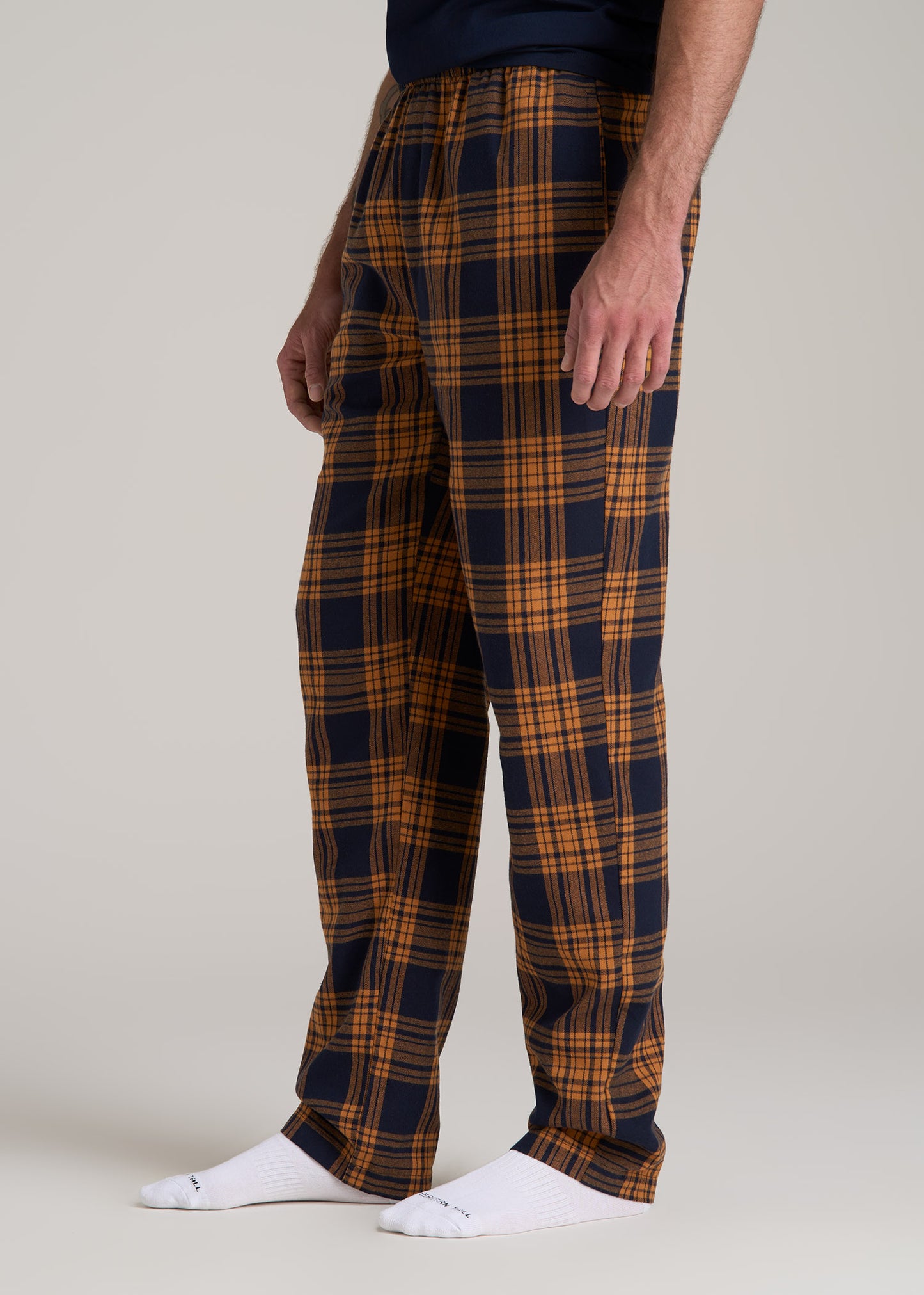 Plaid Pajama Pants for Tall Men in Navy and Apricot Plaid