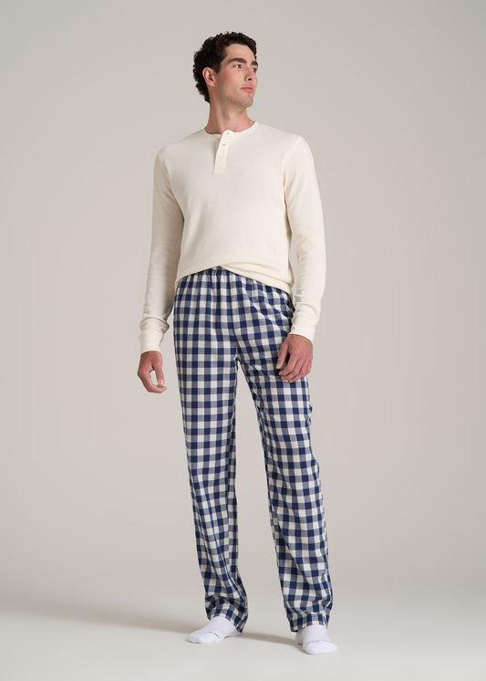 Plaid Pajama Pants for Tall Men in Navy and White Check