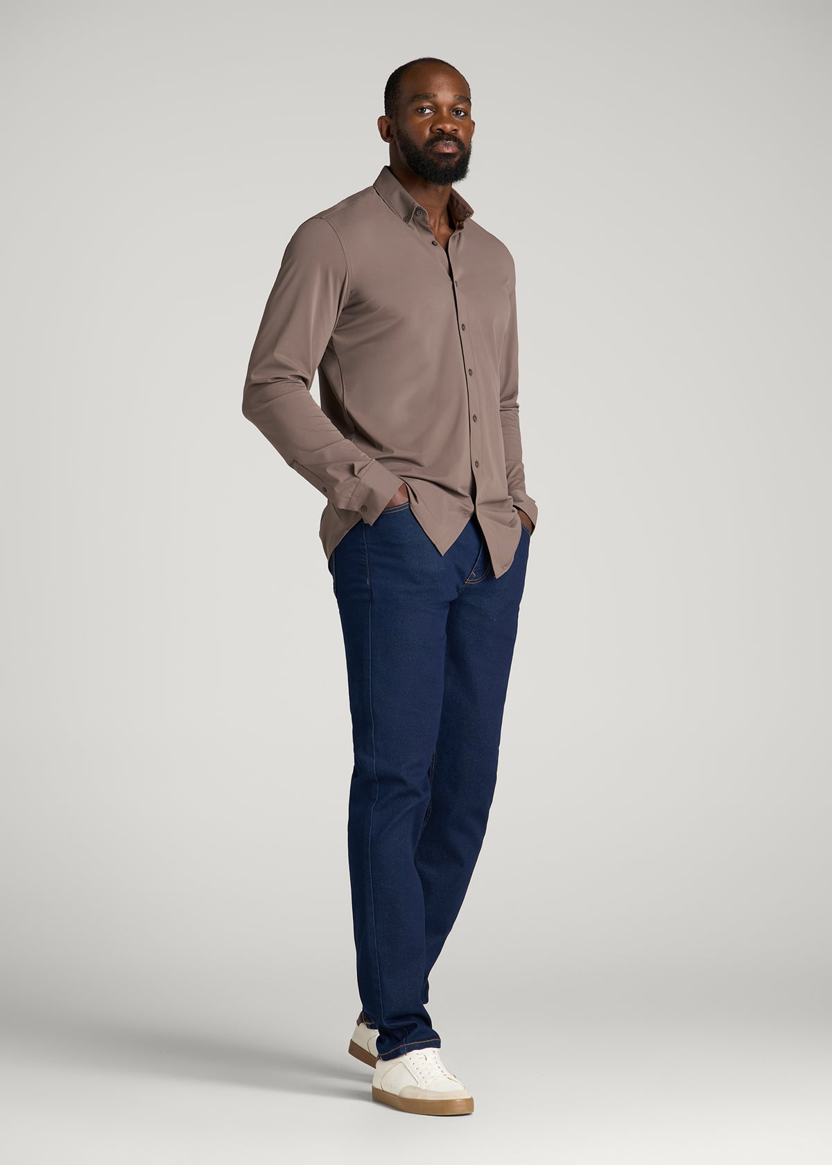 Flex Tech Dress Shirt for Tall Men in Coffee Quartz