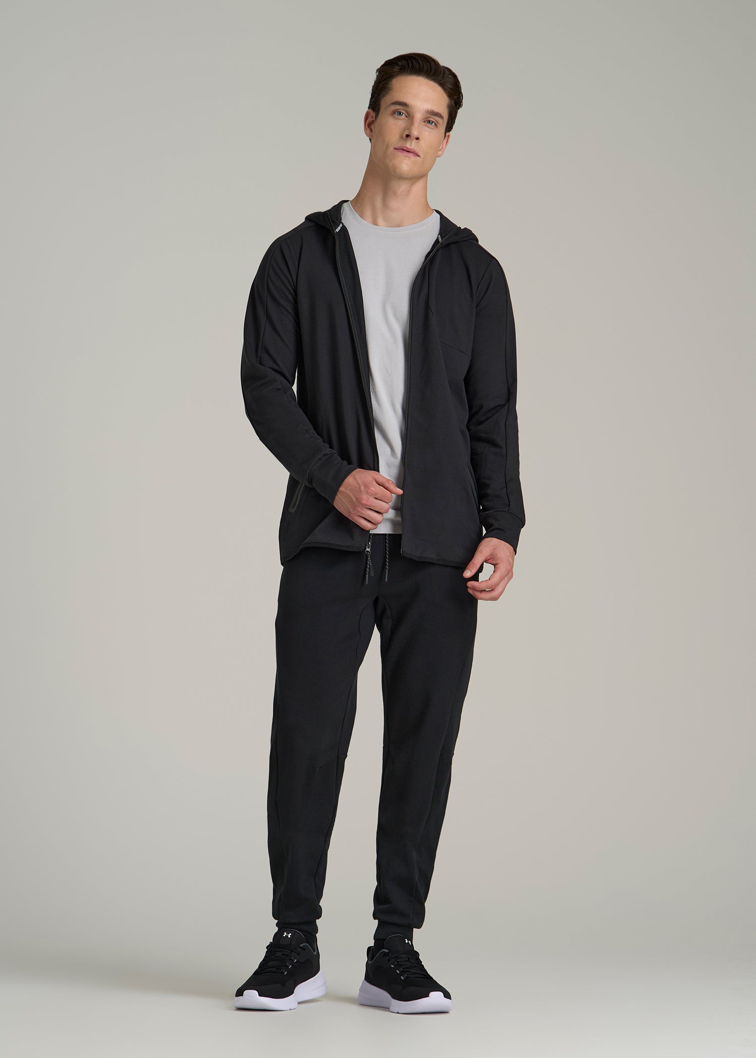A.T. Performance French Terry Full Zip Hoodie for Tall Men in Black