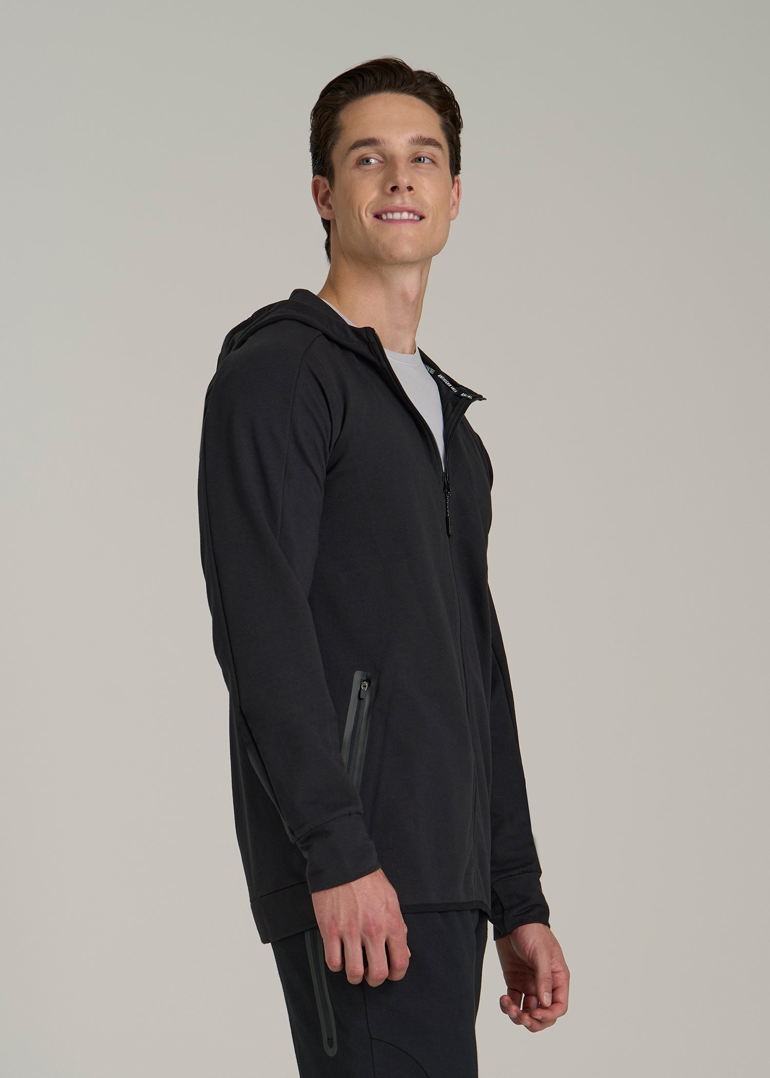 A.T. Performance French Terry Full Zip Hoodie for Tall Men in Black
