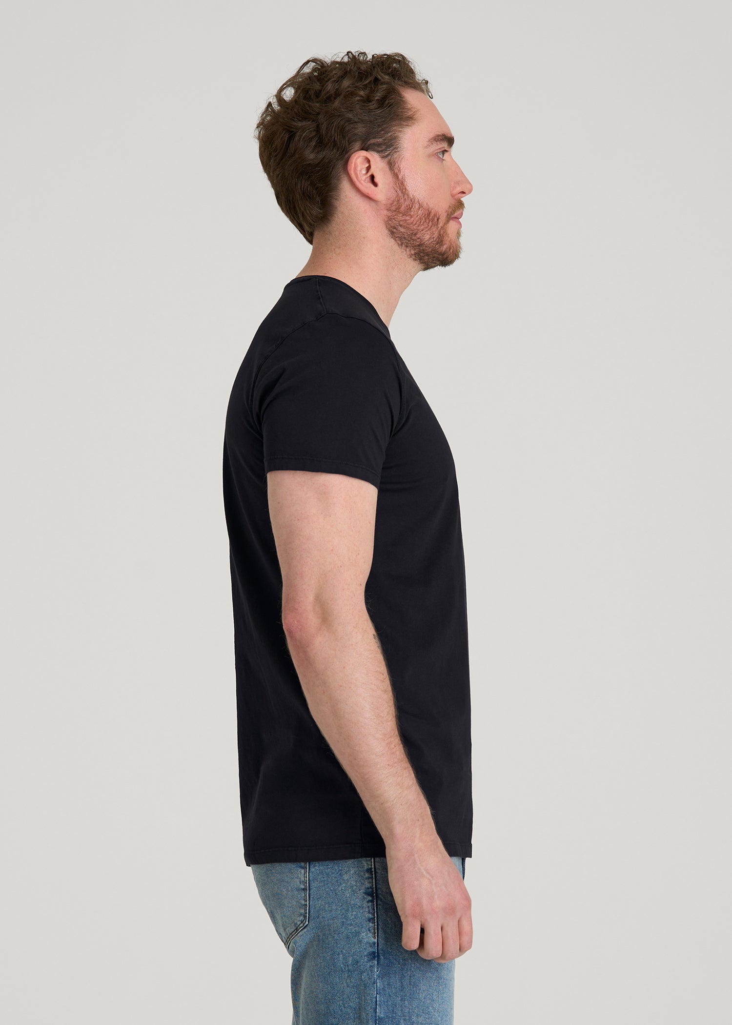 Modern Fit Garment Dyed Cotton T-Shirt for Tall Men in Black