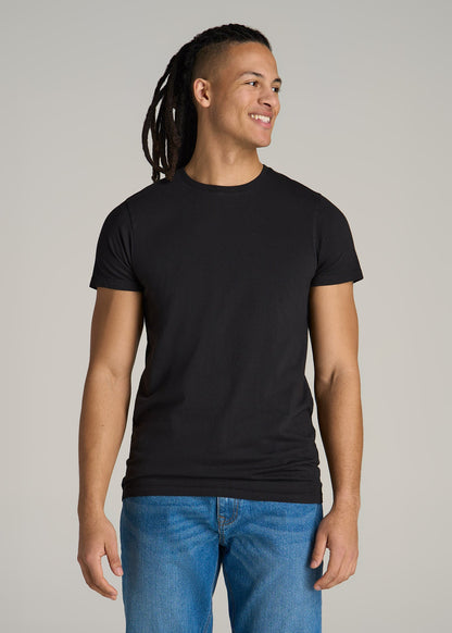 Modern Fit Garment Dyed Cotton T-Shirt for Tall Men in Black