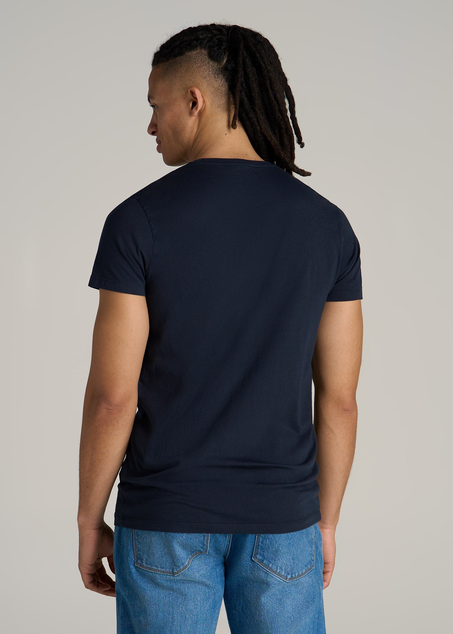 Modern Fit Garment Dyed Cotton T-Shirt for Tall Men in Evening Blue
