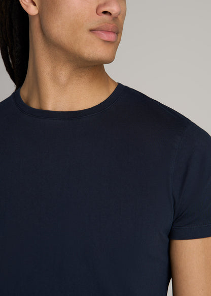 Modern Fit Garment Dyed Cotton T-Shirt for Tall Men in Evening Blue