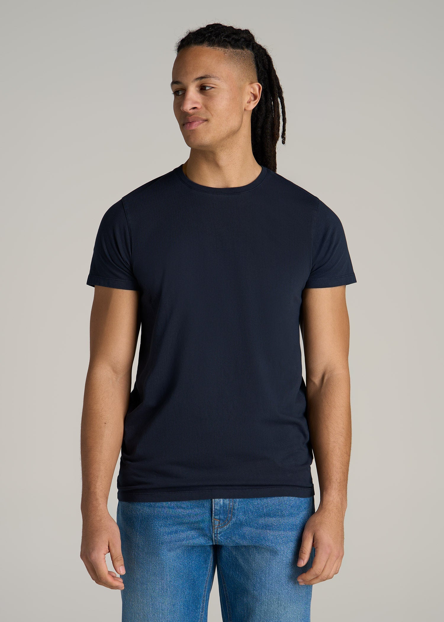 Modern Fit Garment Dyed Cotton T-Shirt for Tall Men in Evening Blue