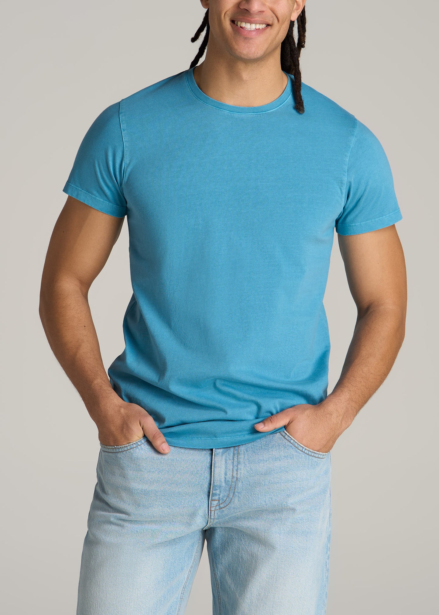 MODERN-FIT Garment Dyed Cotton Men's Tall T-Shirt in Turquoise Splash