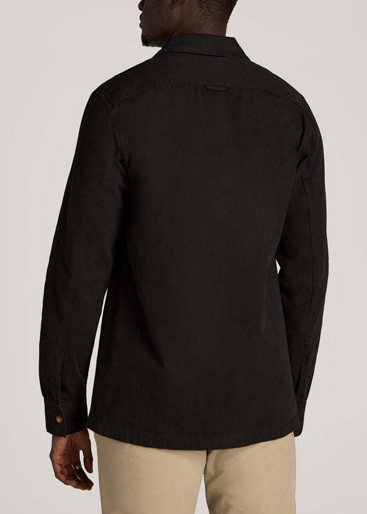 Garment Dyed Lightweight Overshirt For Tall Men in Black