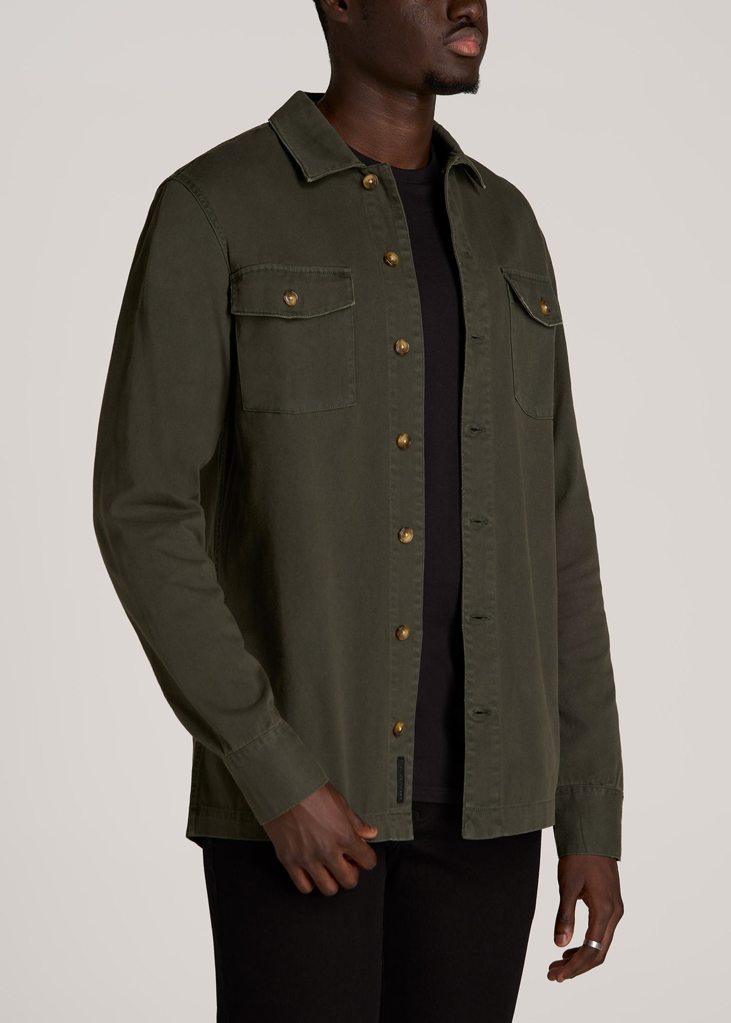 Garment Dyed Lightweight Overshirt For Tall Men in Spring Olive