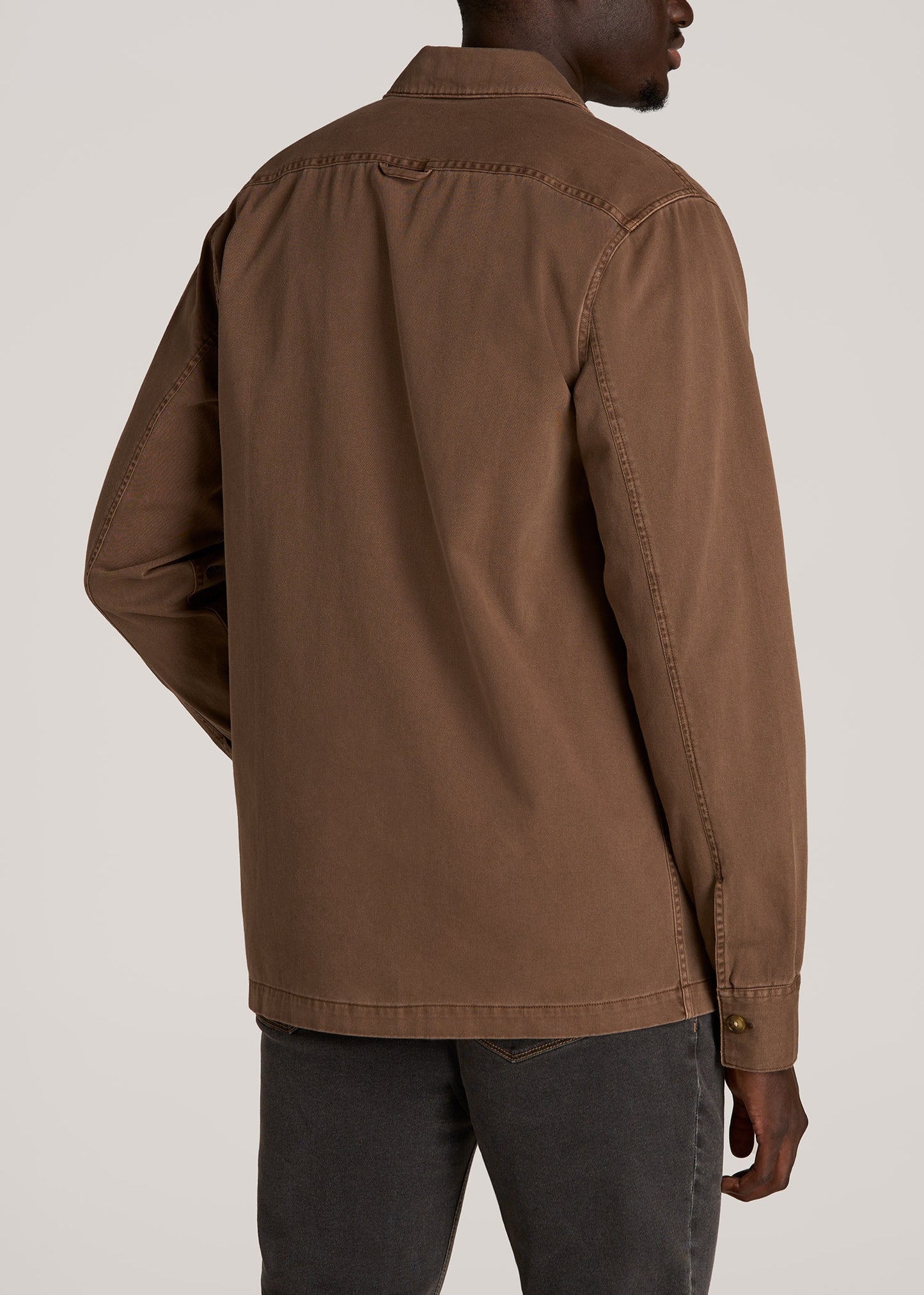 Garment Dyed Lightweight Overshirt For Tall Men in Tobacco Brown