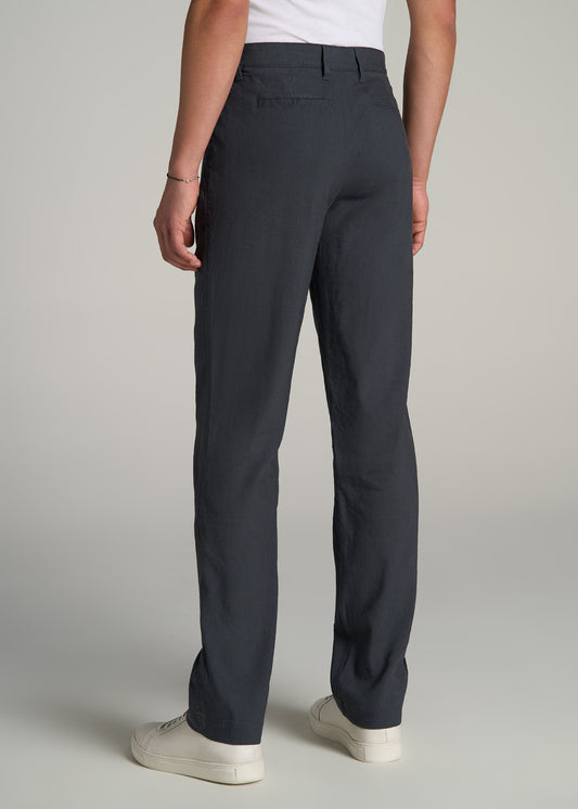 Garment Dyed Linen Casual Pants for Tall Men in Heron Grey