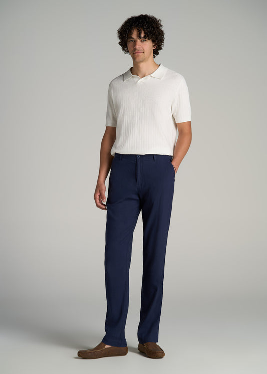 Garment Dyed Linen Casual Pants for Tall Men in Summer Blue