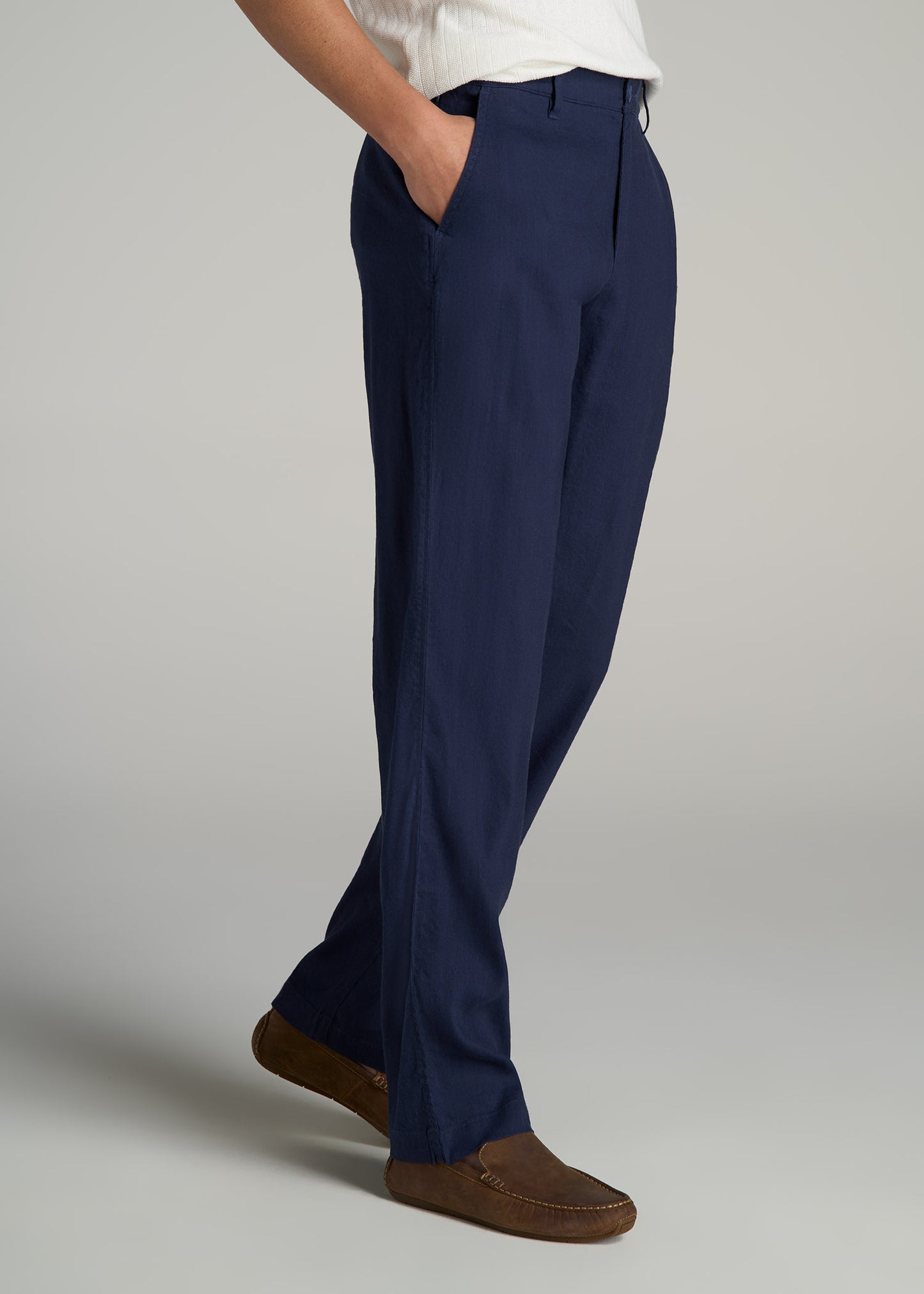 Garment Dyed Linen Casual Pants for Tall Men in Summer Blue