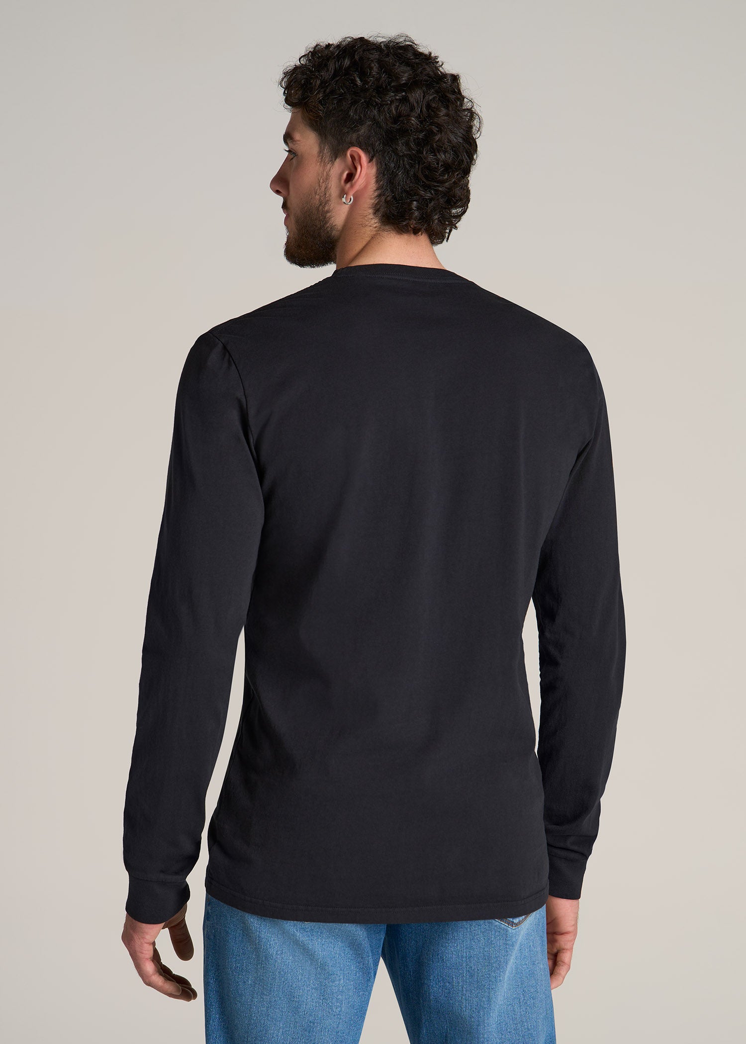 Garment Dyed Long Sleeve Pocket Tee for Tall Men in Black