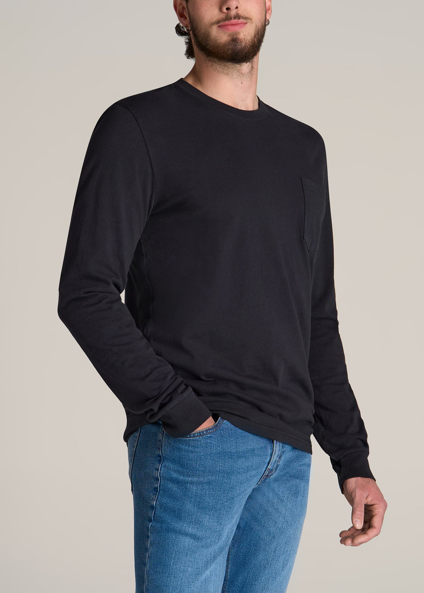 American-Tall-Men-Garment-Dyed-Long-Sleeve-Pocket-Tee-Black-Side