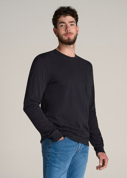 Garment Dyed Long Sleeve Pocket Tee for Tall Men in Black