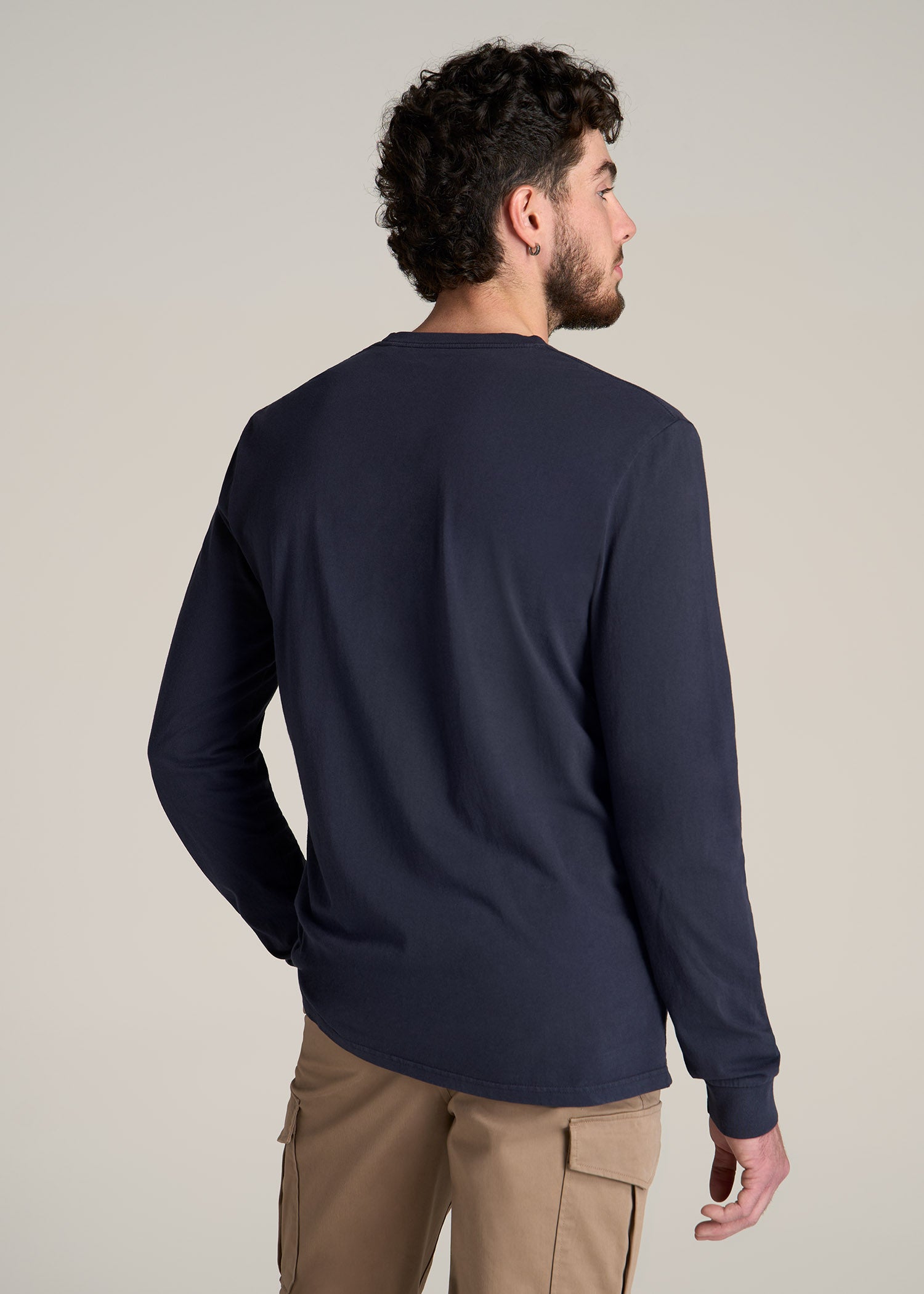 Garment Dyed Long Sleeve Pocket Tee for Tall Men in Evening Blue
