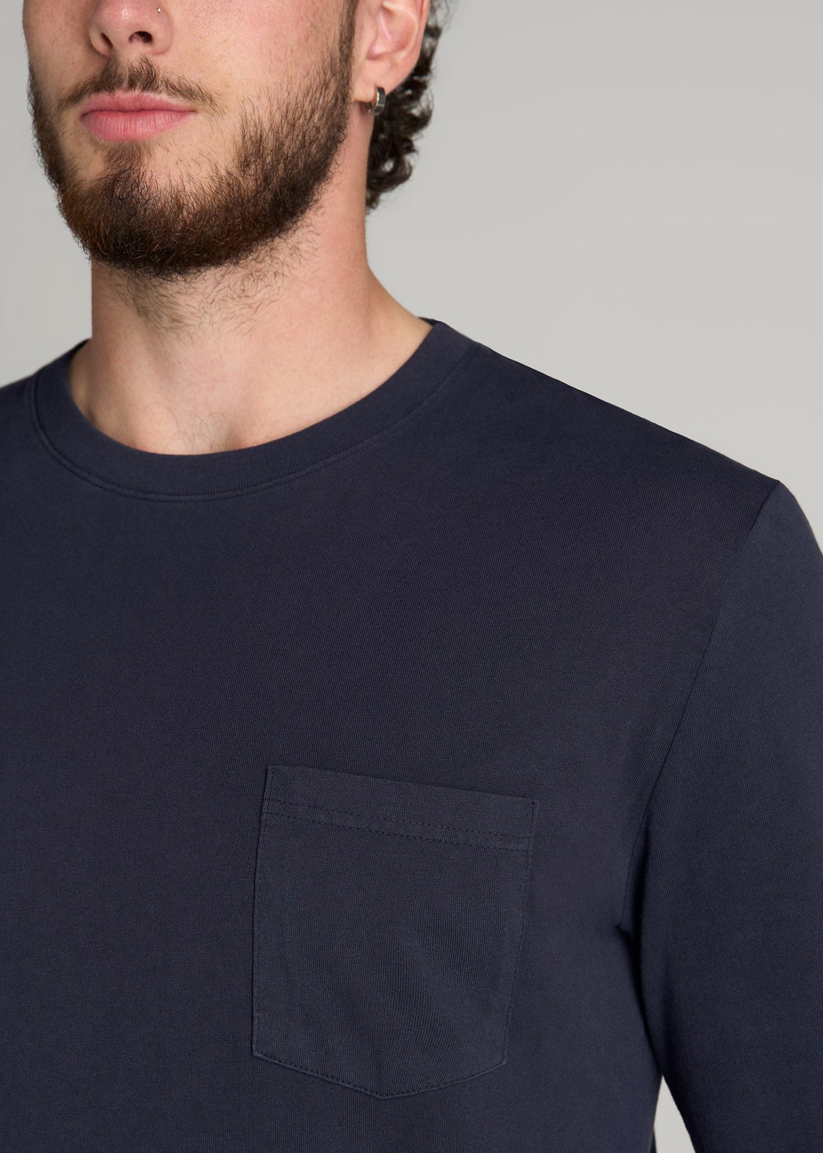 Garment Dyed Long Sleeve Pocket Tee for Tall Men in Evening Blue