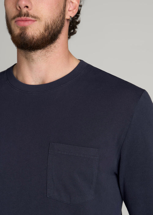 Garment Dyed Long Sleeve Pocket Tee for Tall Men in Evening Blue