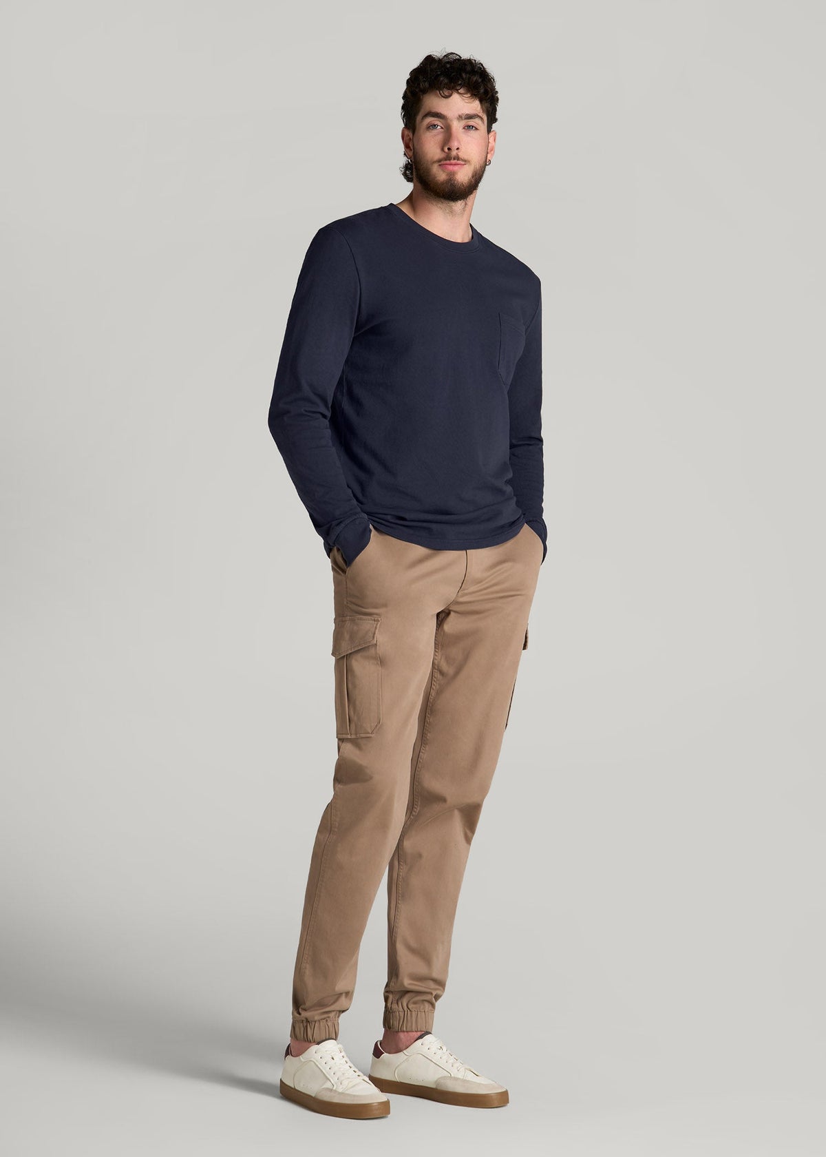 Garment Dyed Long Sleeve Pocket Tee for Tall Men in Evening Blue