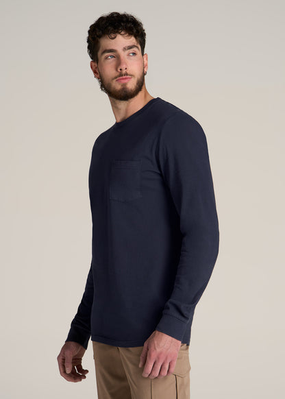 Garment Dyed Long Sleeve Pocket Tee for Tall Men in Evening Blue
