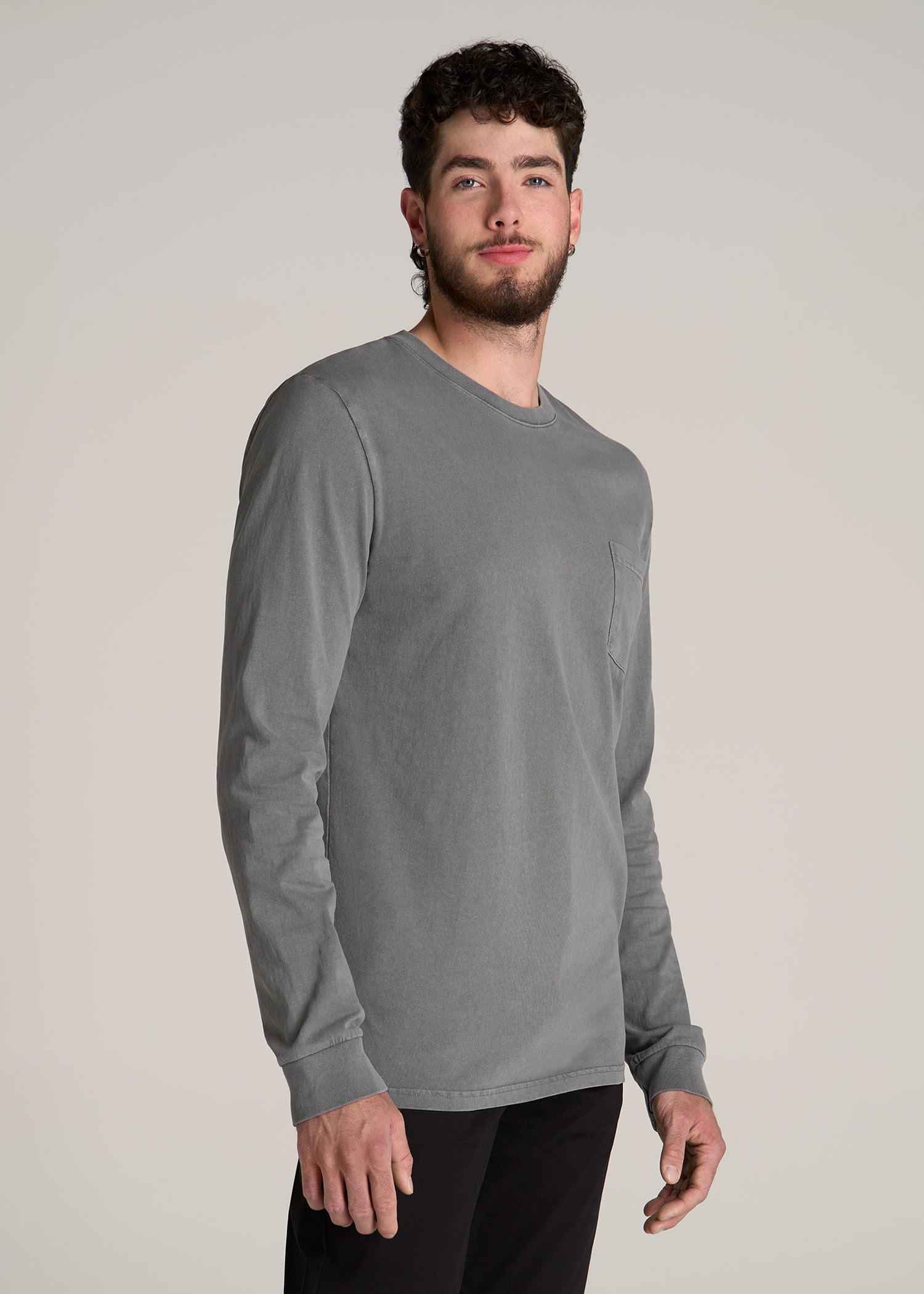 Garment Dyed Long Sleeve Pocket Tee for Tall Men in Slate