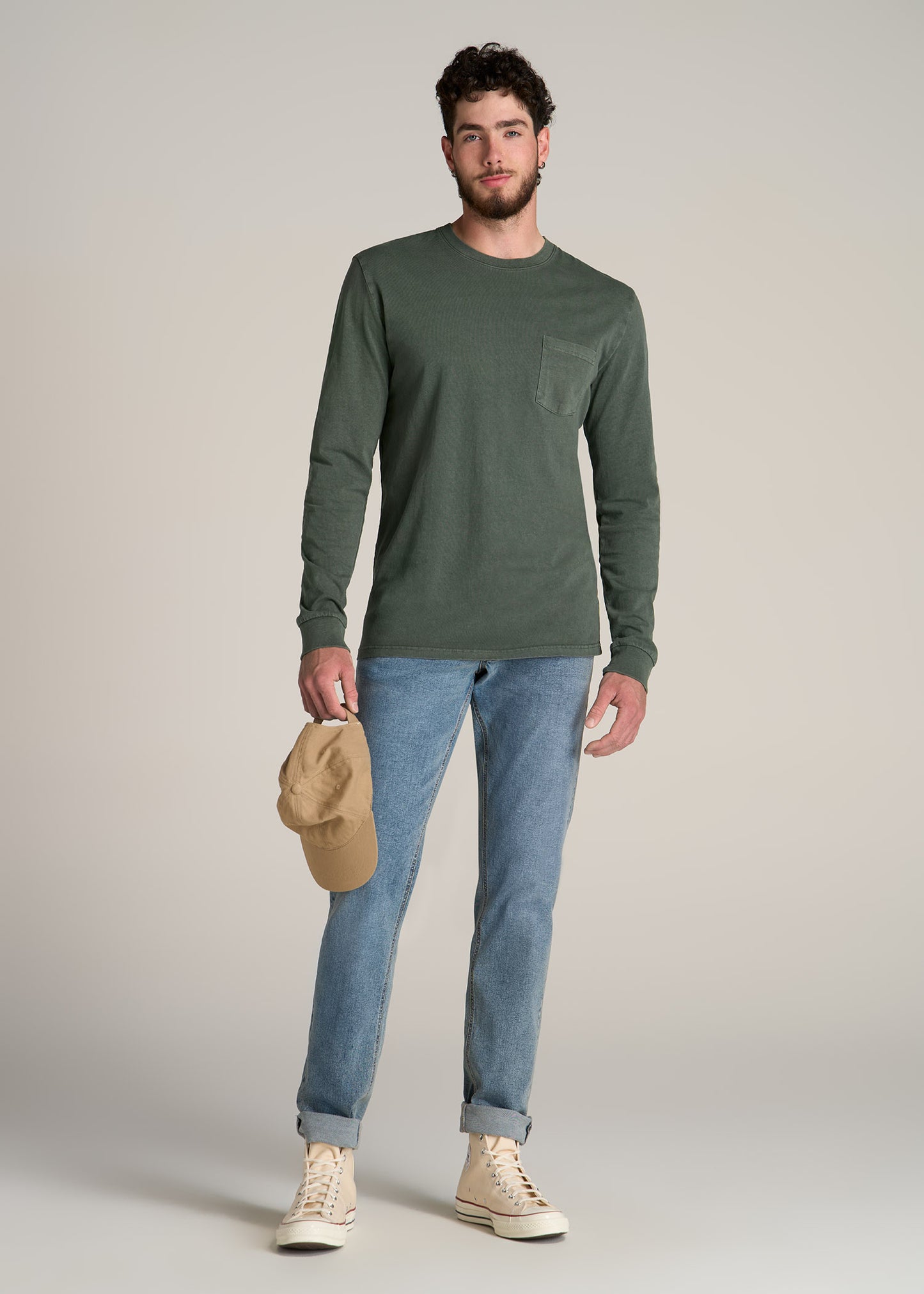 American-Tall-Men-Garment-Dyed-Long-Sleeve-Pocket-Tee-Spring-Olive-Full