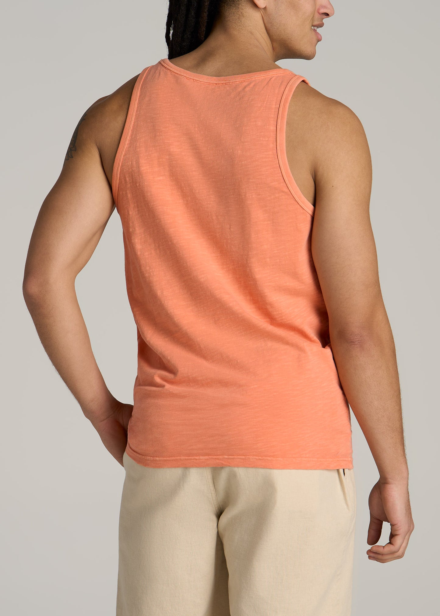 Garment Dyed Slub Pocket Tall Men's Tank Top in Apricot Crush