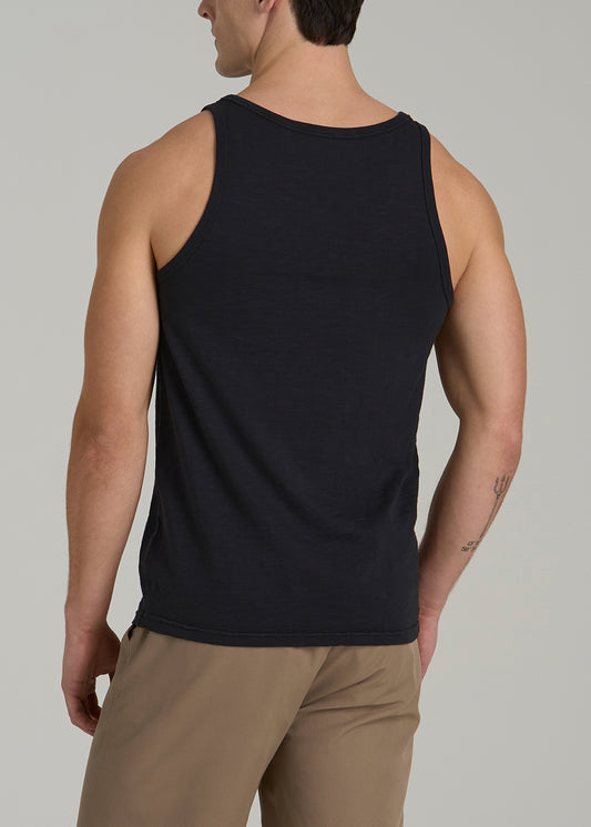 Garment Dyed Slub Pocket Tall Men's Tank Top in Black