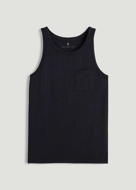 Garment Dyed Slub Pocket Tall Men's Tank Top in Black