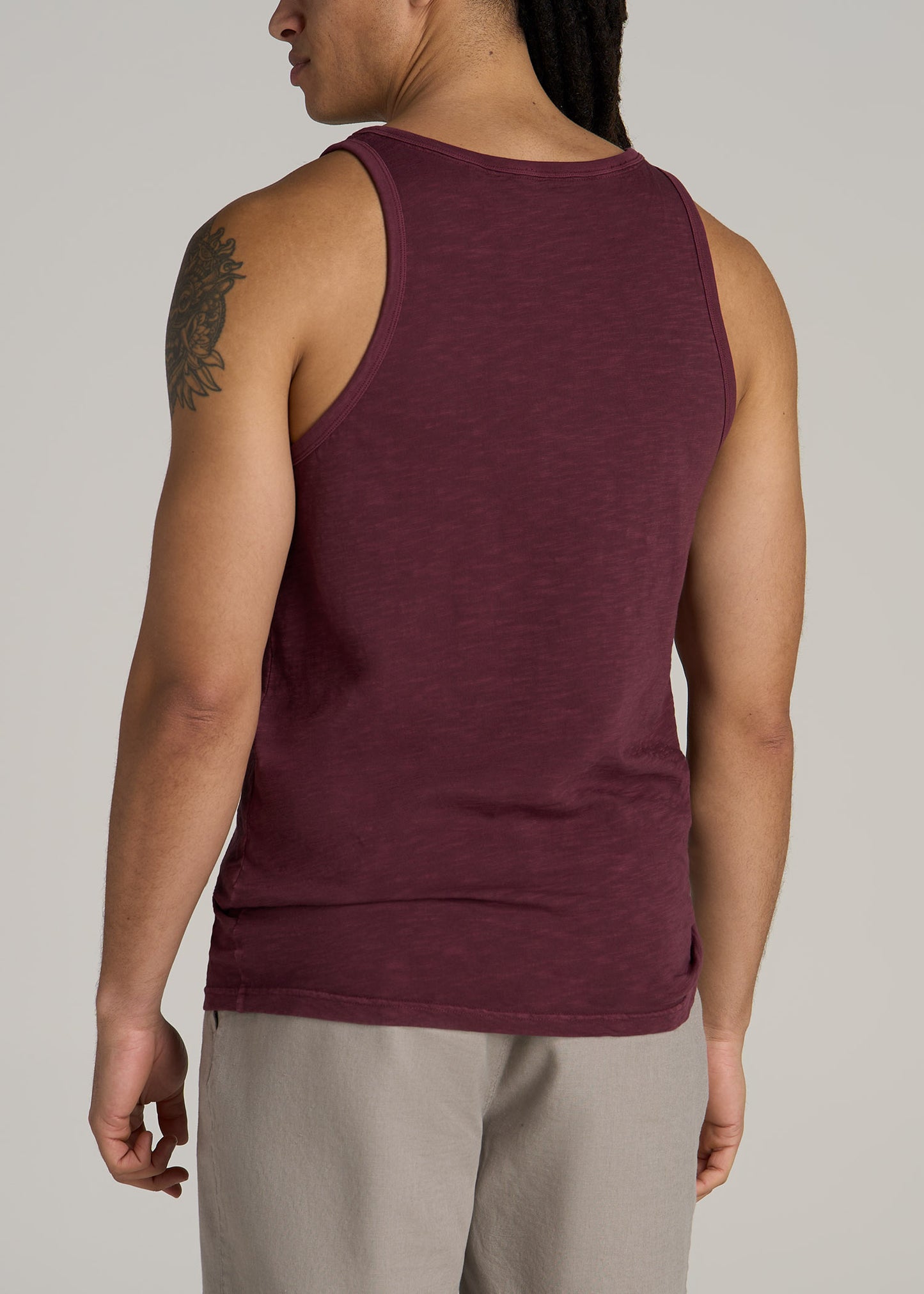 Garment Dyed Slub Pocket Tall Men's Tank Top in Dark Cherry