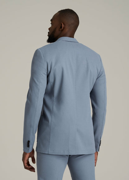 Textured Garment Washed Stretch Cotton Blazer for Tall Men in Chambray