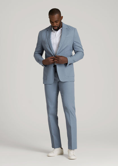 Textured Garment Washed Stretch Cotton Blazer for Tall Men in Chambray