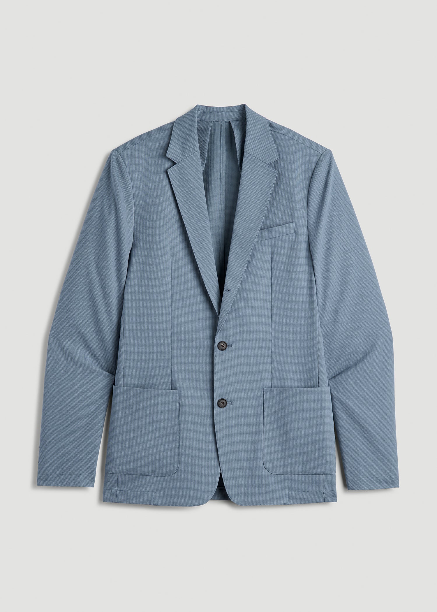 Textured Garment Washed Stretch Cotton Blazer for Tall Men in Chambray